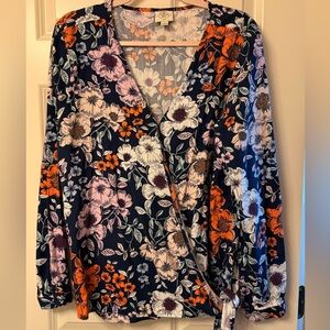 St. John's Bay Floral Wrap Blouse - Navy, Orange, Pink
